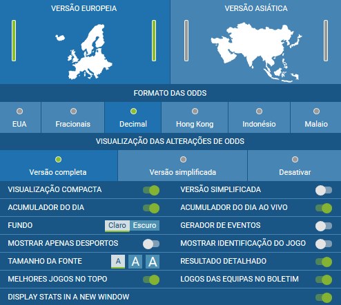 exemplo de configurações possíveis